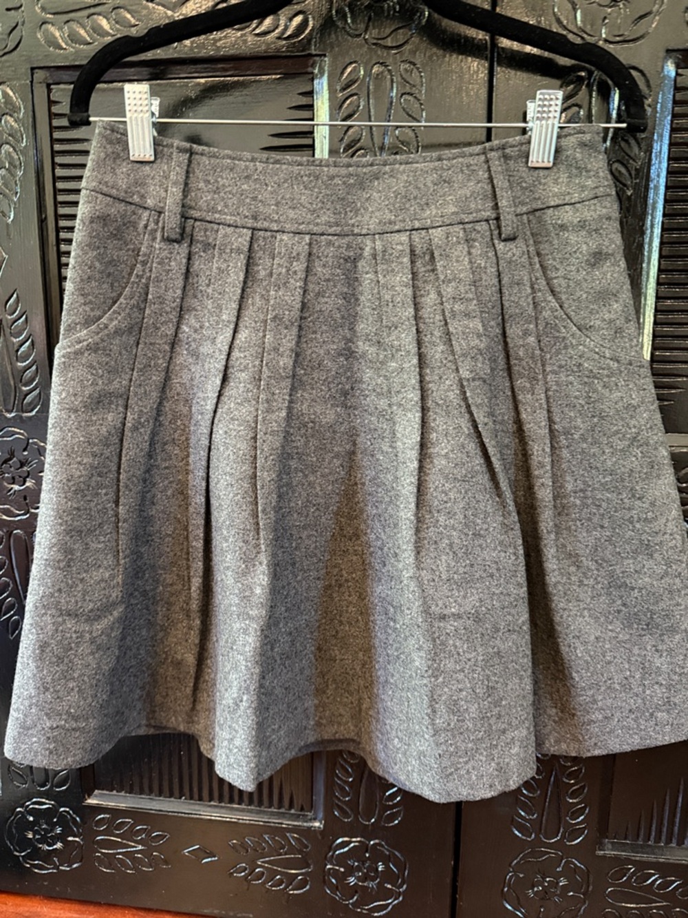 Pleated Wool Mini Skirt in Gray